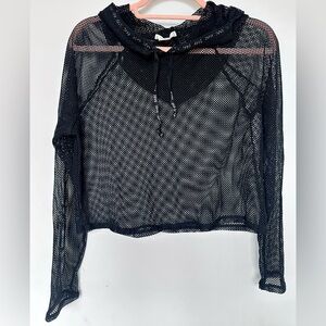 Black Mesh Long Sleeve Hoodie